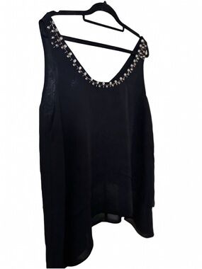 Source Unknown Black Sleeveless Beaded Neckline Top